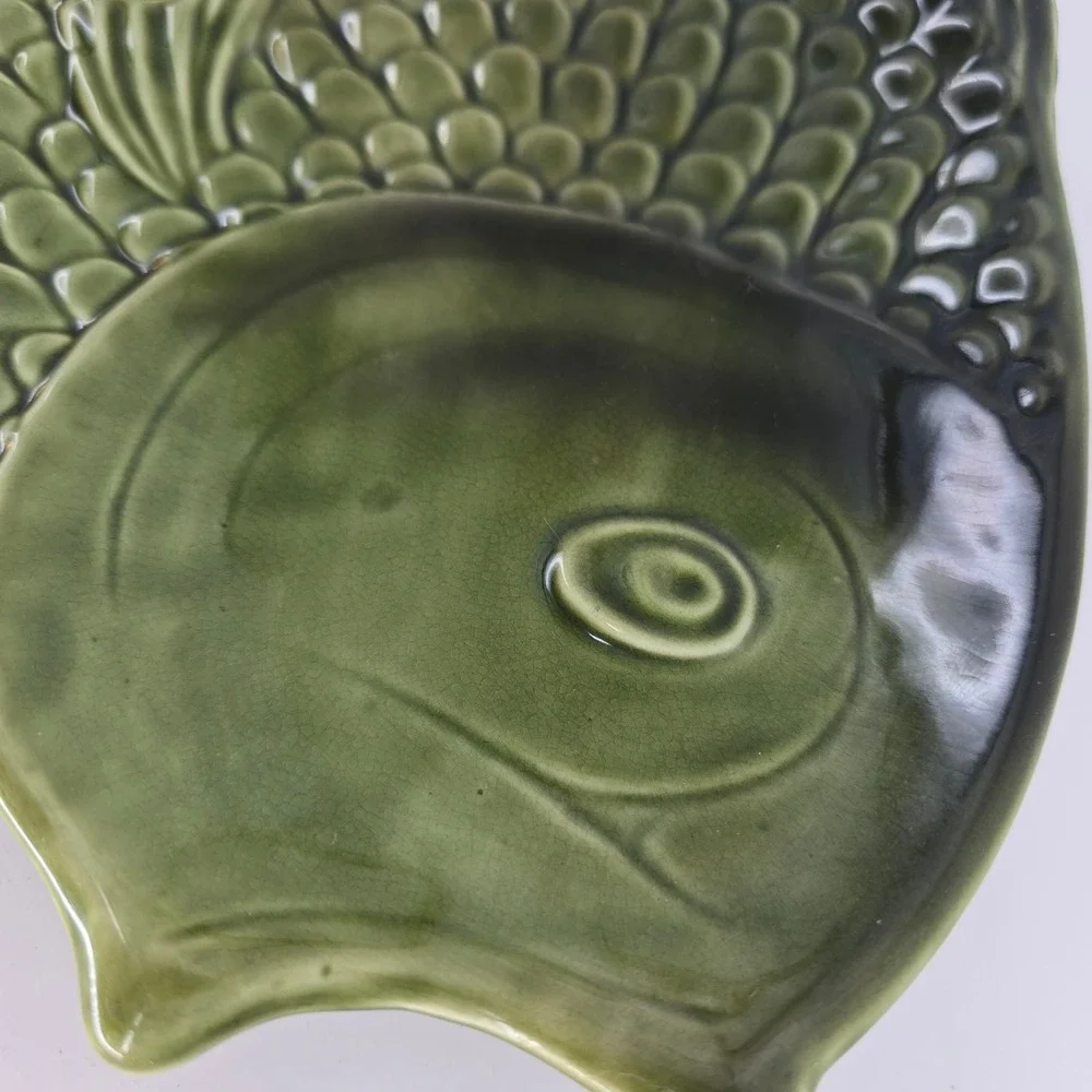 Vintage SylvaC Fish Platter Olive Green Ceramic Serving Dish Retro Coastal Decor